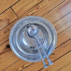 Silver plated heavy salad bowl with servers